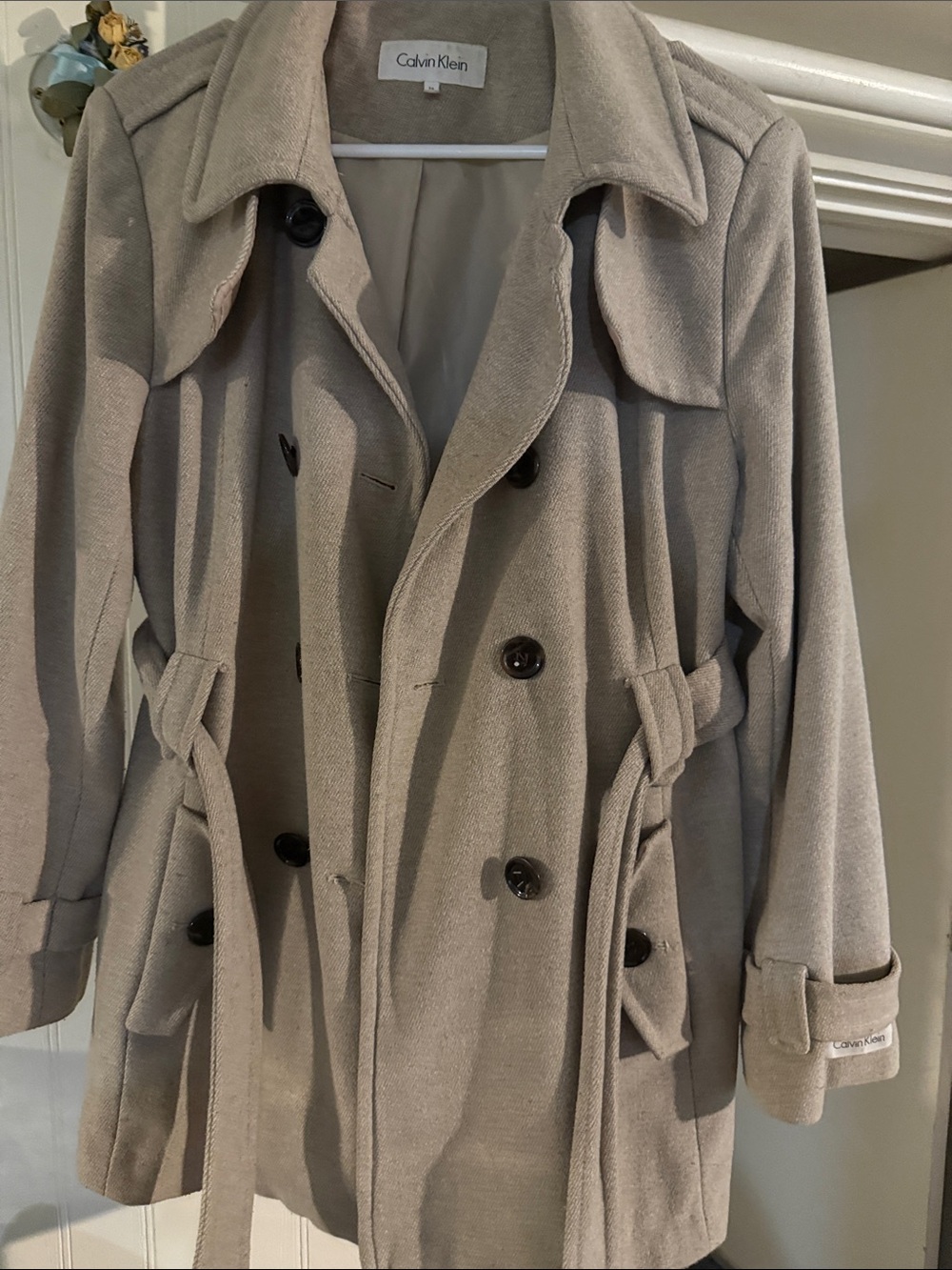 Calvin Klein Women's Taupe Belted Double-Breasted Trench Coat